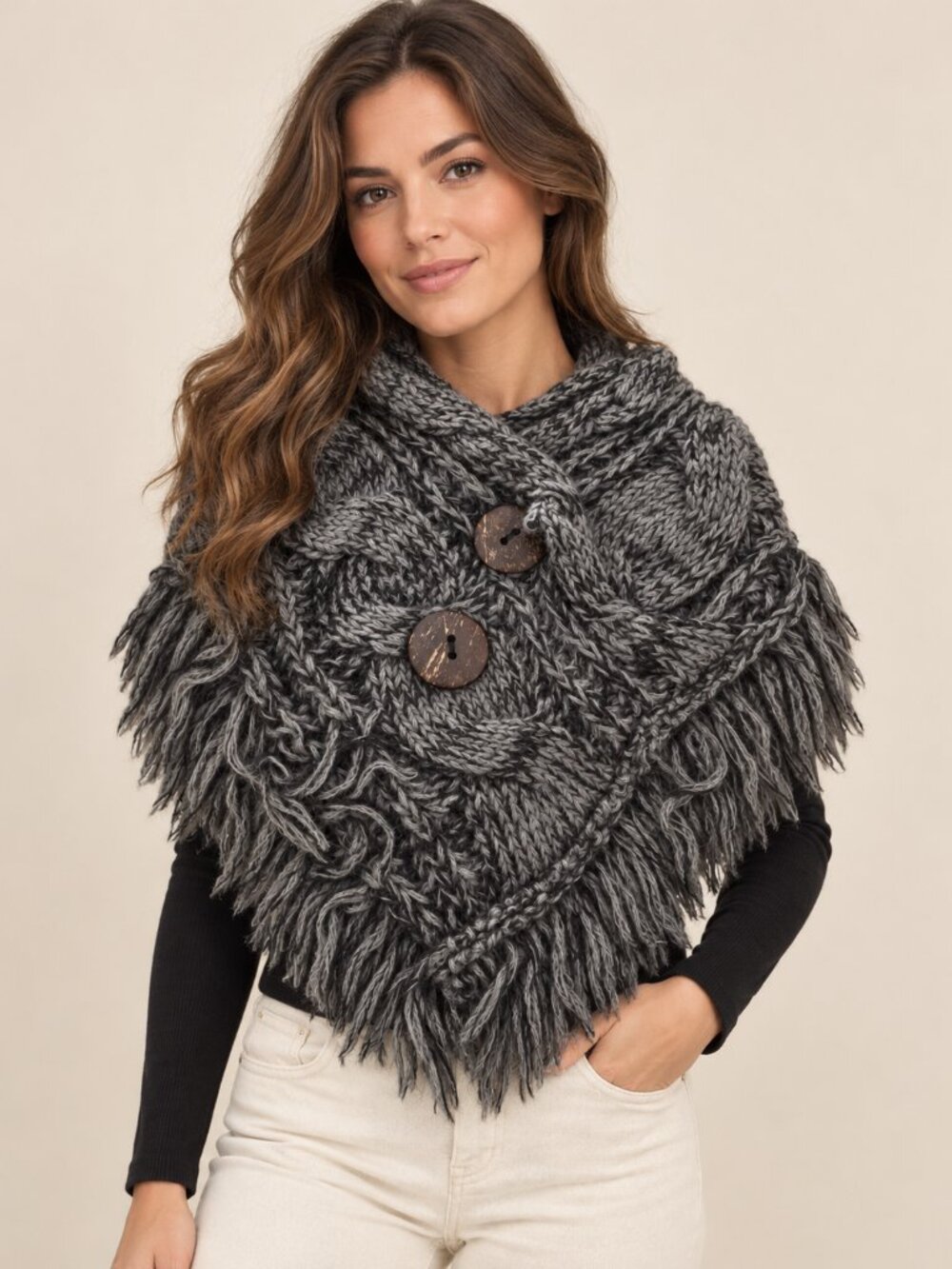 Charcoal Gray NWT Heathered Shoulder Warmer/Shawl with Coco Buttons - Picture 1 of 4